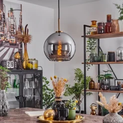 Lampes Dorées-hofstein Suspension Verre 25 cm Koyoto Or, Noir, 1 lumière