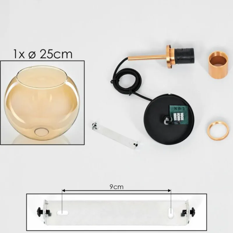 hofstein Suspension Verre 25 cm Koyoto Or, Noir, 1 lumière