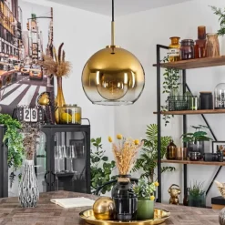 hofstein Suspension Verre 25 cm Koyoto Or, Noir, 1 lumière