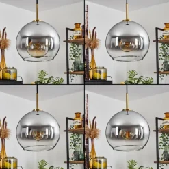 Lampes Dorées-hofstein Suspension Verre 25 cm Koyoto Or, Noir, 1 lumière