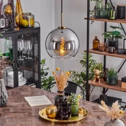 Lampes Dorées-hofstein Suspension Verre 25 cm Koyoto Or, Noir, 1 lumière