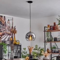 Lampes Dorées-hofstein Suspension Verre 25 cm Koyoto Or, Noir, 1 lumière