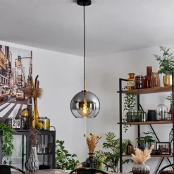 Lampes Dorées-hofstein Suspension Verre 25 cm Koyoto Or, Noir, 1 lumière