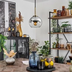 Suspension Verre Fumé-hofstein Suspension Verre 15 cm Koyoto Vieux laiton, 1 lumière