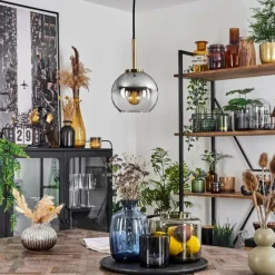 Suspension Verre Fumé-hofstein Suspension Verre 15 cm Koyoto Vieux laiton, 1 lumière