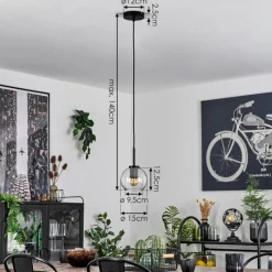 hofstein Suspension Verre 15 cm Koyoto Acier inoxydable, Noir, 1 lumière