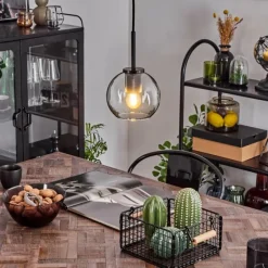 hofstein Suspension Verre 15 cm Koyoto Acier inoxydable, Noir, 1 lumière