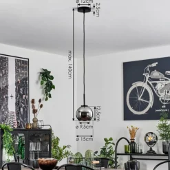 hofstein Suspension Verre 15 cm Koyoto Acier inoxydable, Noir, 1 lumière