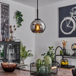 hofstein Suspension Verre 15 cm Koyoto Acier inoxydable, Noir, 1 lumière