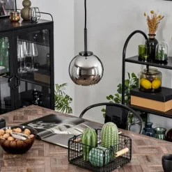 hofstein Suspension Verre 15 cm Koyoto Acier inoxydable, Noir, 1 lumière