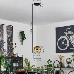 hofstein Suspension Verre 15 cm Koyoto Acier inoxydable, Noir, 1 lumière