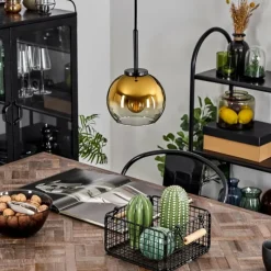 hofstein Suspension Verre 15 cm Koyoto Acier inoxydable, Noir, 1 lumière