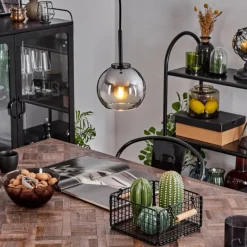 hofstein Suspension Verre 15 cm Koyoto Acier inoxydable, Noir, 1 lumière