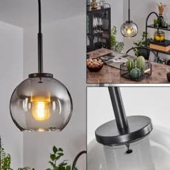 Suspension Verre Fumé-hofstein Suspension Verre 15 cm Koyoto Acier inoxydable, Noir, 1 lumière