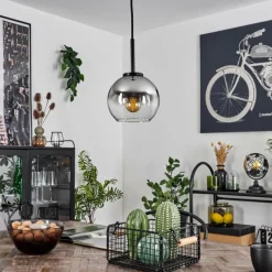 Suspension Verre Fumé-hofstein Suspension Verre 15 cm Koyoto Acier inoxydable, Noir, 1 lumière