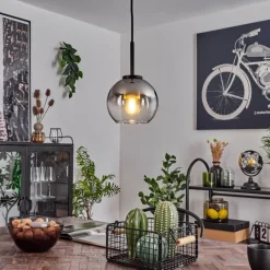 Suspension Verre Fumé-hofstein Suspension Verre 15 cm Koyoto Acier inoxydable, Noir, 1 lumière