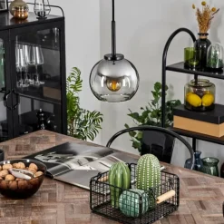 Suspension Verre Fumé-hofstein Suspension Verre 15 cm Koyoto Acier inoxydable, Noir, 1 lumière