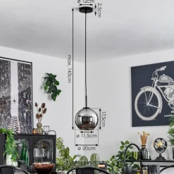 hofstein Suspension Verre 20 cm Koyoto Acier inoxydable, Noir, 1 lumière