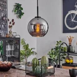 hofstein Suspension Verre 20 cm Koyoto Acier inoxydable, Noir, 1 lumière