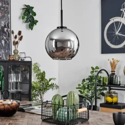 hofstein Suspension Verre 20 cm Koyoto Acier inoxydable, Noir, 1 lumière