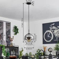 Suspension Verre Fumé-hofstein Suspension Verre 25 cm Koyoto Acier inoxydable, Noir, 1 lumière