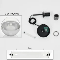 Suspension Verre Fumé-hofstein Suspension Verre 25 cm Koyoto Acier inoxydable, Noir, 1 lumière