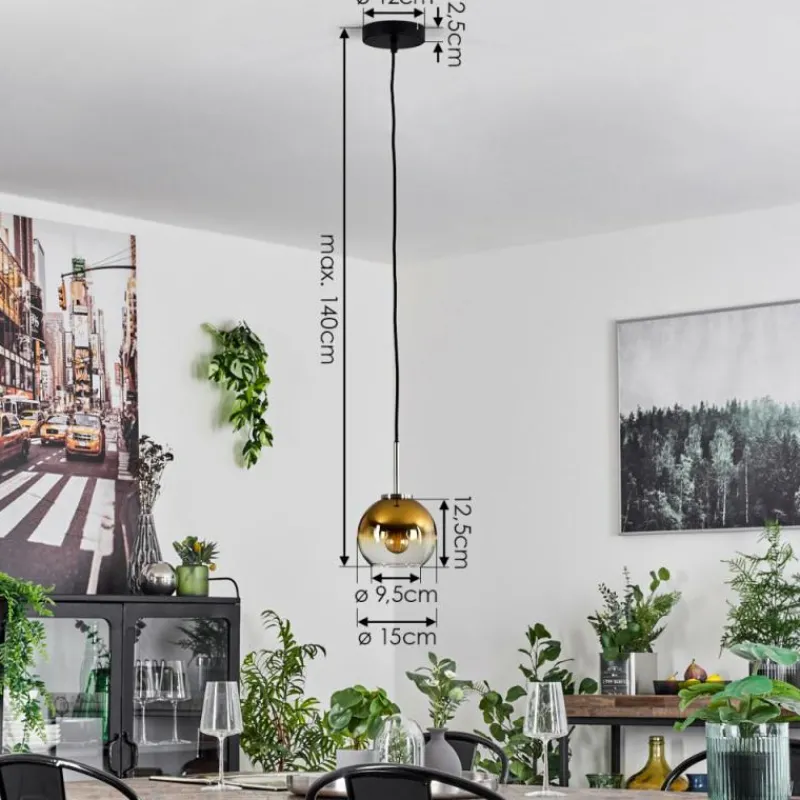 hofstein Suspension Verre 15 cm Koyoto Noir, Argenté, 1 lumière