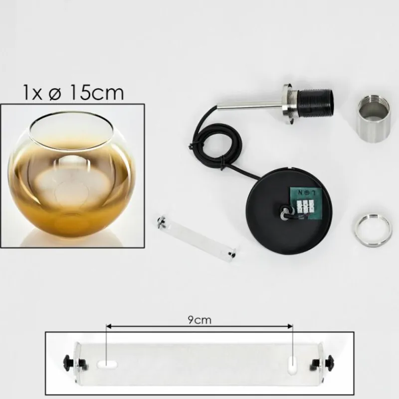 hofstein Suspension Verre 15 cm Koyoto Noir, Argenté, 1 lumière