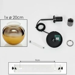 hofstein Suspension Verre 20 cm Koyoto Acier inoxydable, Noir, 1 lumière