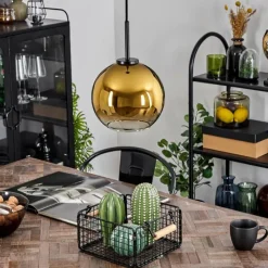 hofstein Suspension Verre 20 cm Koyoto Acier inoxydable, Noir, 1 lumière