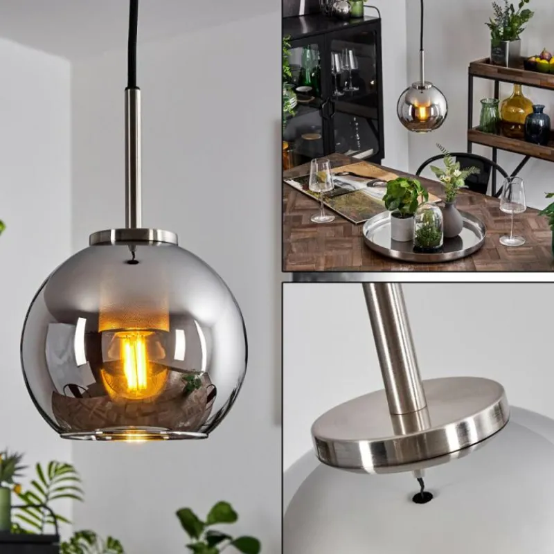 Suspension Verre Fumé-hofstein Suspension Verre 15 cm Koyoto Noir, Argenté, 1 lumière