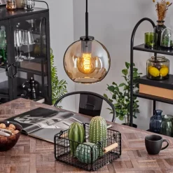 hofstein Suspension Verre 20 cm Koyoto Acier inoxydable, Noir, 1 lumière