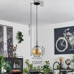 hofstein Suspension Verre 20 cm Koyoto Acier inoxydable, Noir, 1 lumière