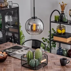 Suspension Verre Fumé-hofstein Suspension Verre 20 cm Koyoto Acier inoxydable, Noir, 1 lumière