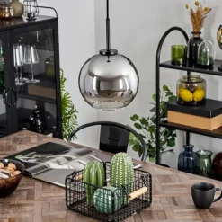 Suspension Verre Fumé-hofstein Suspension Verre 20 cm Koyoto Acier inoxydable, Noir, 1 lumière