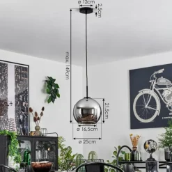 Suspension Verre Fumé-hofstein Suspension Verre 25 cm Koyoto Acier inoxydable, Noir, 1 lumière