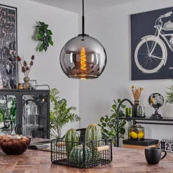 Suspension Verre Fumé-hofstein Suspension Verre 25 cm Koyoto Acier inoxydable, Noir, 1 lumière