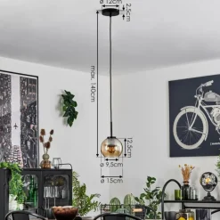 hofstein Suspension Verre 15 cm Koyoto Acier inoxydable, Noir, 1 lumière