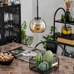 hofstein Suspension Verre 15 cm Koyoto Acier inoxydable, Noir, 1 lumière