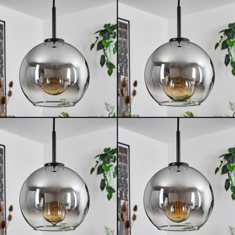 Suspension Verre Fumé-hofstein Suspension Verre 20 cm Koyoto Acier inoxydable, Noir, 1 lumière