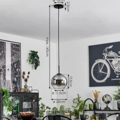 Suspension Verre Fumé-hofstein Suspension Verre 20 cm Koyoto Acier inoxydable, Noir, 1 lumière