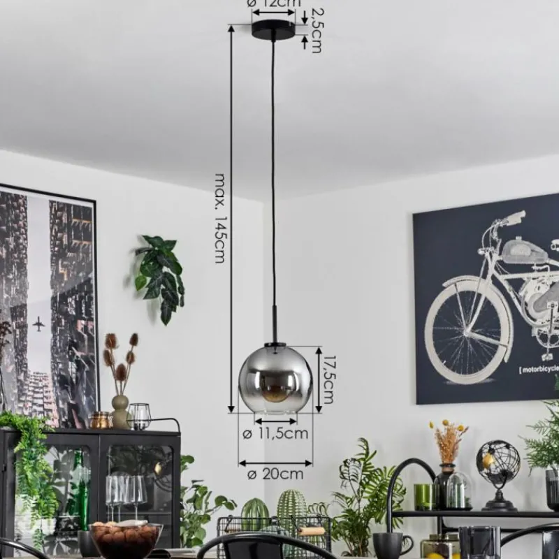 Suspension Verre Fumé-hofstein Suspension Verre 20 cm Koyoto Acier inoxydable, Noir, 1 lumière