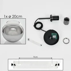 Suspension Verre Fumé-hofstein Suspension Verre 20 cm Koyoto Acier inoxydable, Noir, 1 lumière