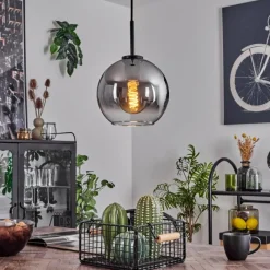 Suspension Verre Fumé-hofstein Suspension Verre 20 cm Koyoto Acier inoxydable, Noir, 1 lumière