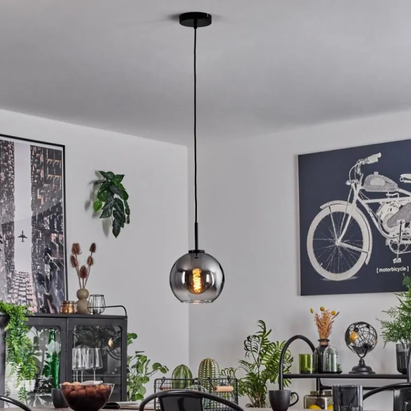 Suspension Verre Fumé-hofstein Suspension Verre 20 cm Koyoto Acier inoxydable, Noir, 1 lumière