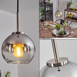 Suspension Verre Fumé-hofstein Suspension Verre 15 cm Koyoto Noir, Argenté, 1 lumière