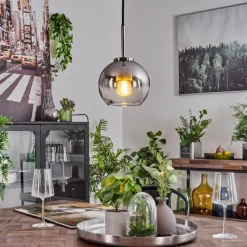 Suspension Verre Fumé-hofstein Suspension Verre 15 cm Koyoto Noir, Argenté, 1 lumière