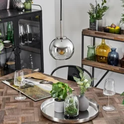 Suspension Verre Fumé-hofstein Suspension Verre 15 cm Koyoto Noir, Argenté, 1 lumière