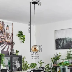 hofstein Suspension Verre 15 cm Koyoto Noir, Argenté, 1 lumière