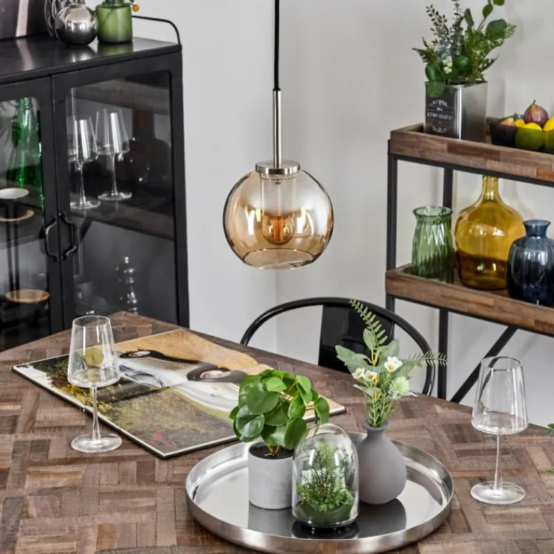 hofstein Suspension Verre 15 cm Koyoto Noir, Argenté, 1 lumière